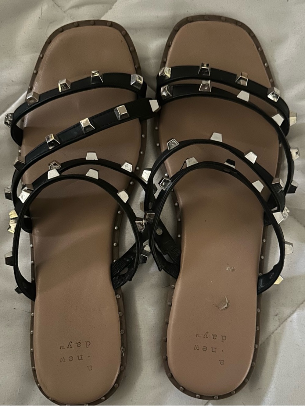 a new day Black Strappy Sandals with Silver Studs
